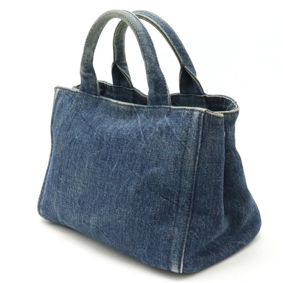 Prada Canapa Tote Blue Bag Studded Bijou - Picture 1 of 6